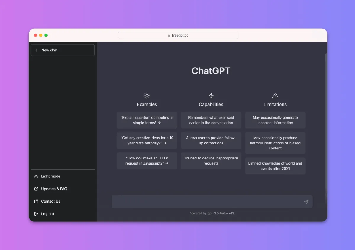 Preview of FreeGPT