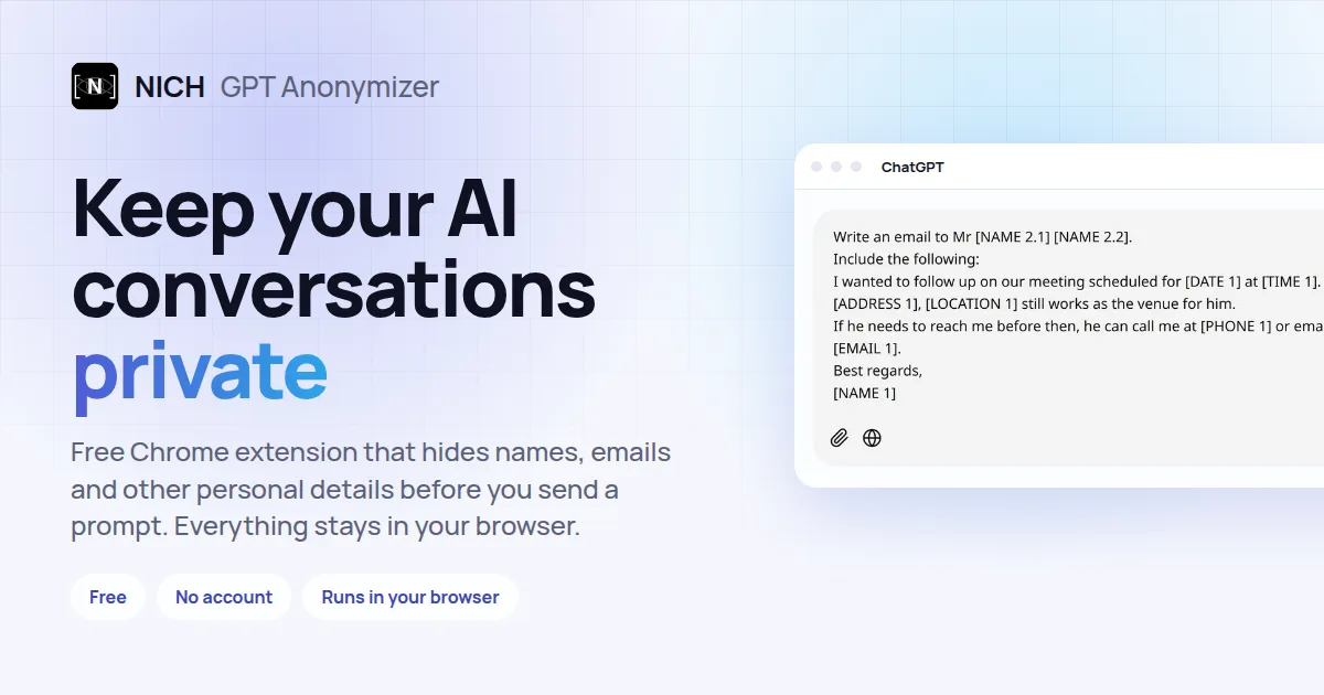 Preview of NICH: GPT Anonymizer