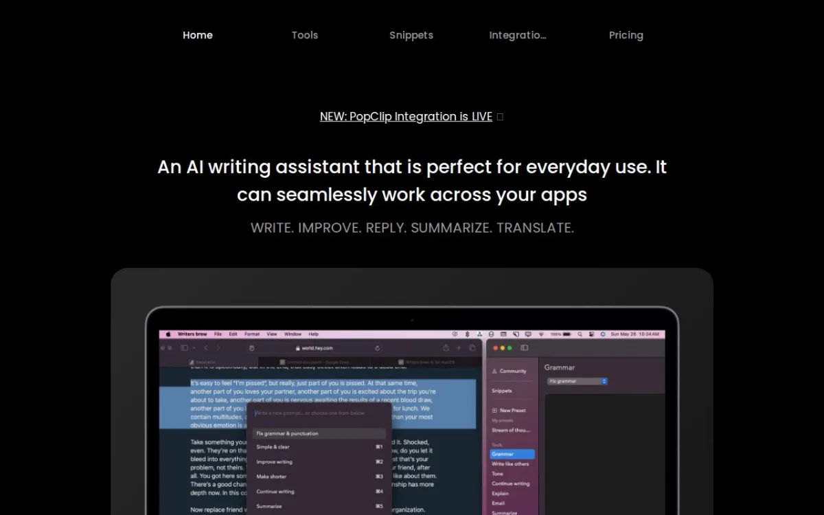 Preview of Writers brew AI for macOS
