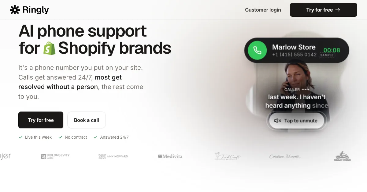 Preview of AI phone support for Shopify brands