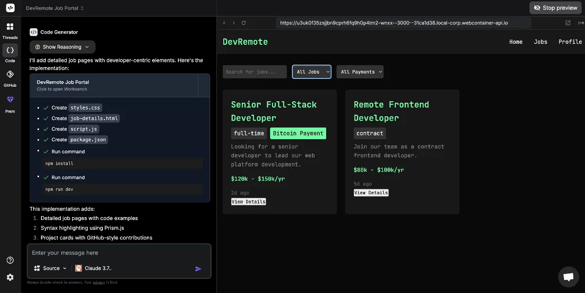 Preview of Bind AI IDE
