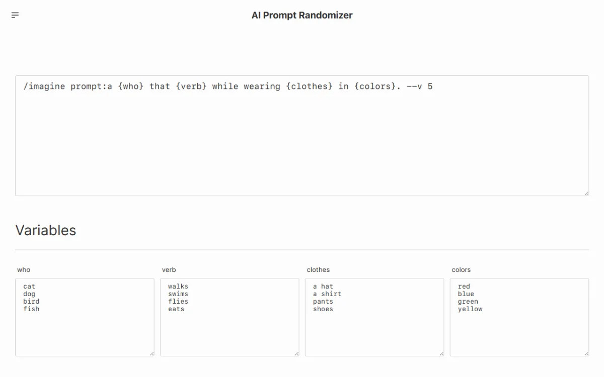 Preview of AI Prompt Randomizer