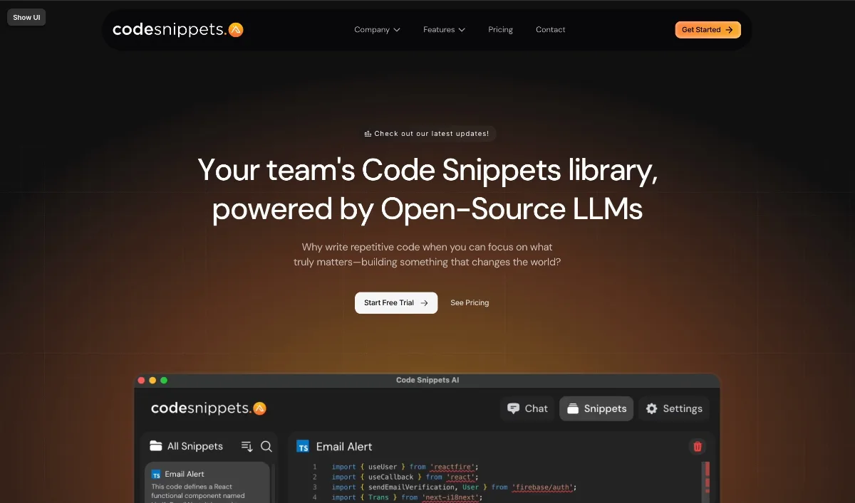 Preview of Code Snippets AI