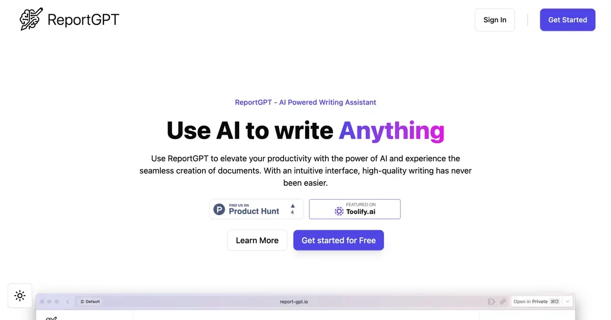 Preview of ReportGPT