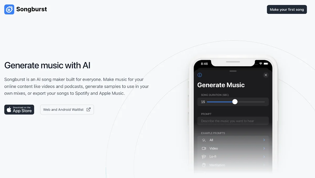 Preview of AI Music Generator: Songburst
