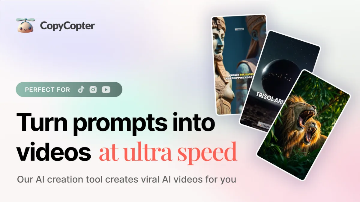 Preview of CopyCopter · AI Text to Video Generator