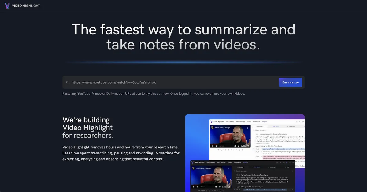 Preview of AI Video Summarizer & Transcription