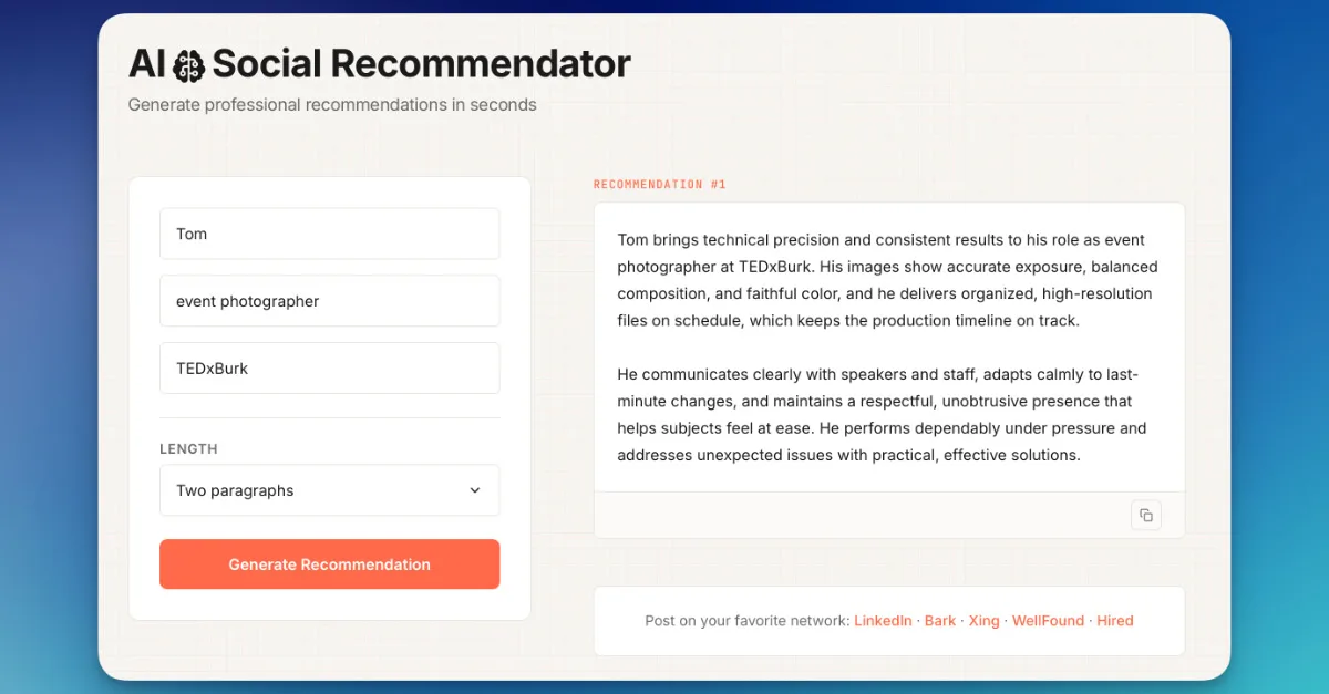 Preview of AI Social Recommendator