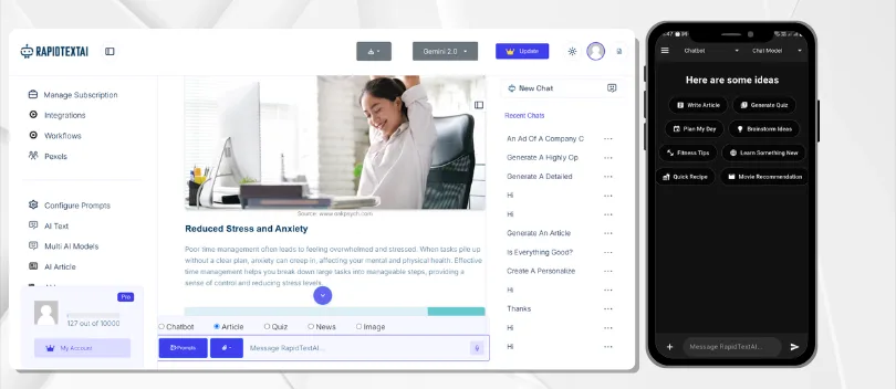 Preview of RapidTextAI