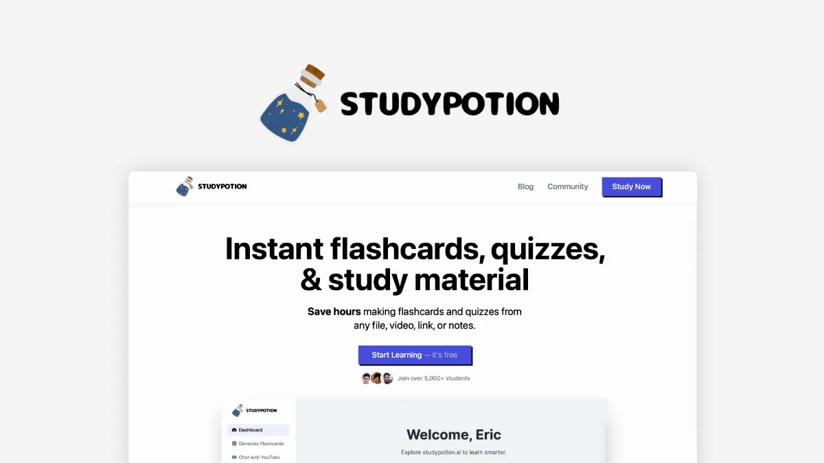 Preview of Study Potion AI