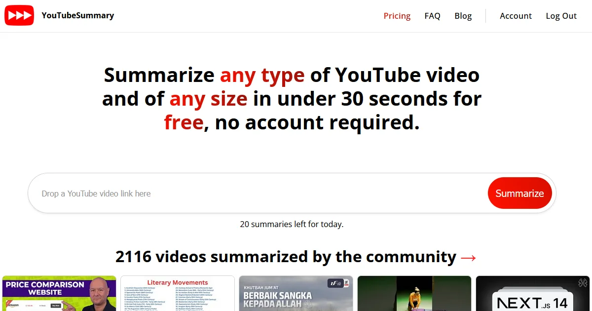Preview of YouTubeSummary