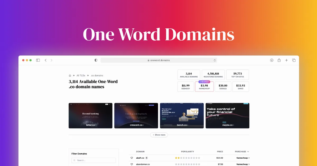 Preview of One Word Domains